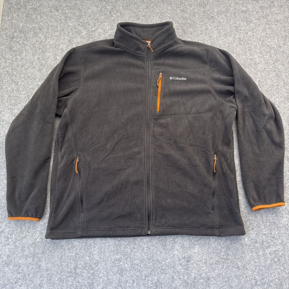 Columbia Men's 2XL Full-Zip Fleece Jacket Shark Gray Orange Trim Regular Fit